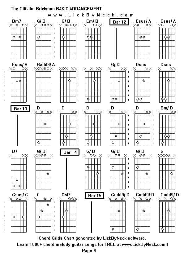 Chord Grids Chart of chord melody fingerstyle guitar song-The Gift-Jim Brickman-BASIC ARRANGEMENT,generated by LickByNeck software.